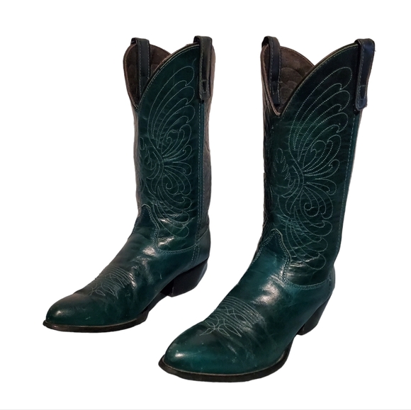 Vintage Green Leather Cowboy Western Boots Women's Size 7.5M, Made In U.S.A. - Picture 4 of 11